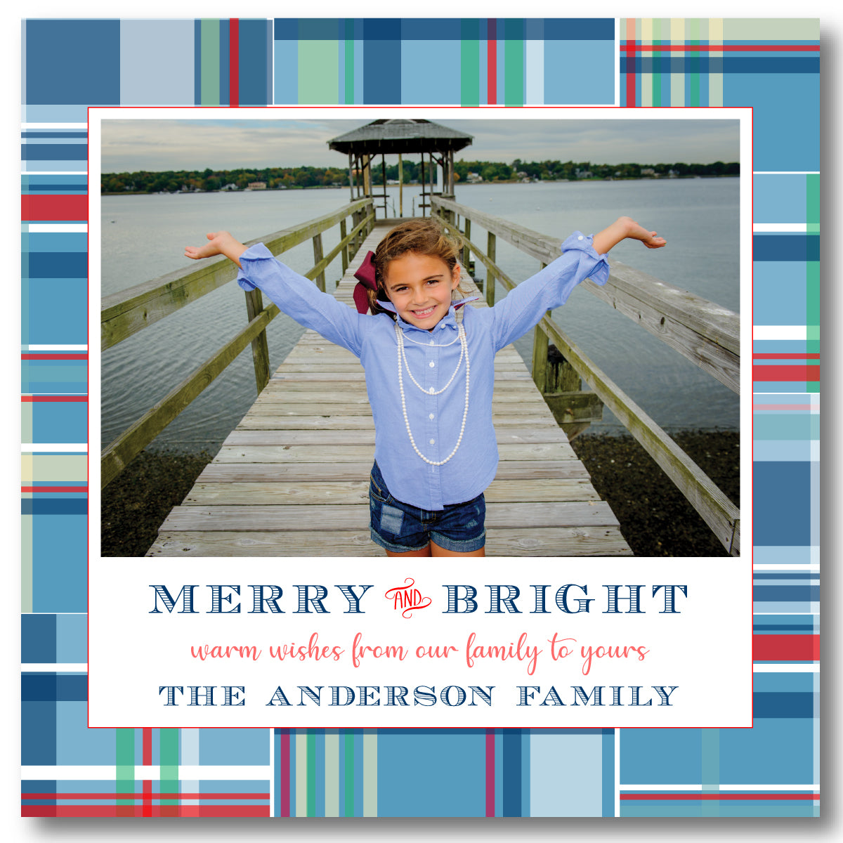 Luxe Holiday Photo Card Madras Blue