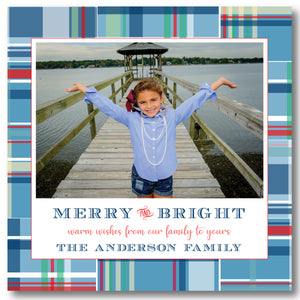 Luxe Holiday Photo Card Madras Blue