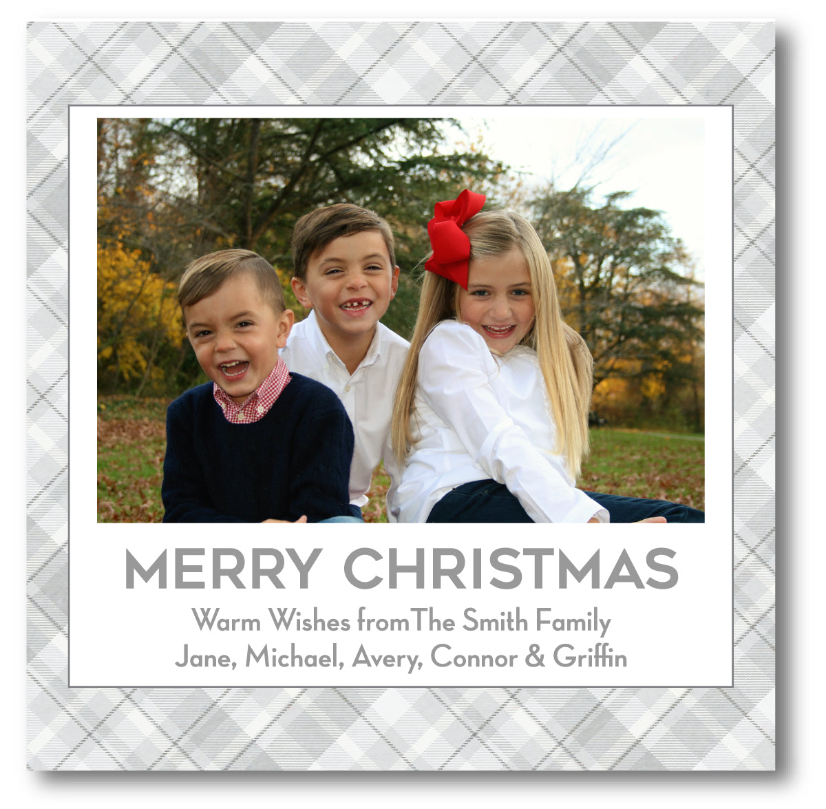 Luxe Holiday Photo Card Grey Plaid