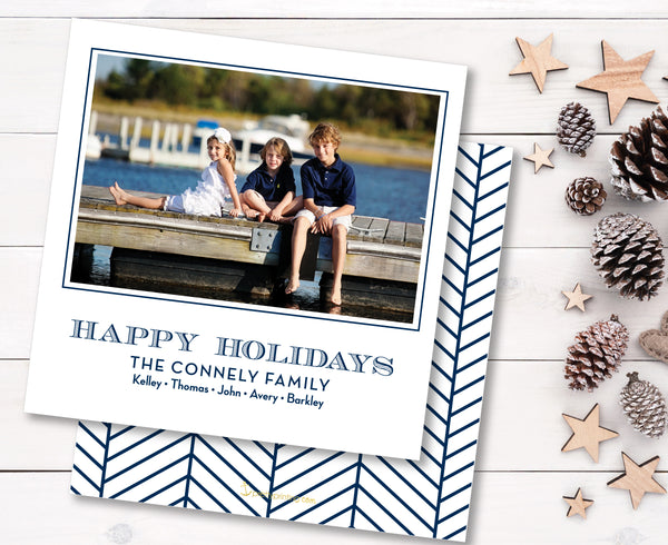 Luxe Holiday Photo Card Herringbone Navy