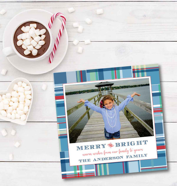 Luxe Holiday Photo Card Madras Blue