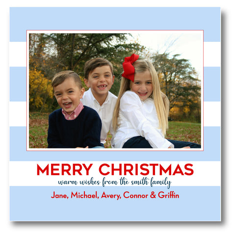 Holiday Square Photo Card Awning Stripe Blue