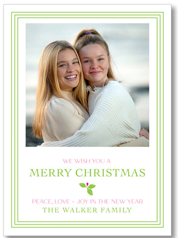 Holiday Classic Photo Card Triple Stripe Border - Lime Green