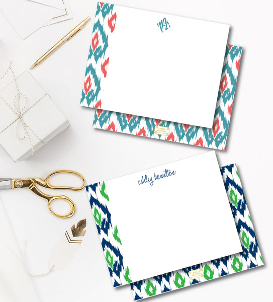 Notecard Double Sided - Island Ikat Aqua + Coral