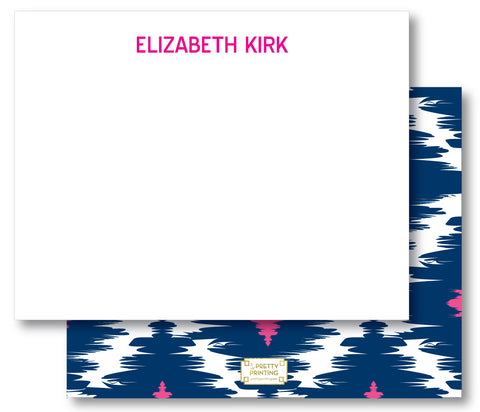 Notecard Double Sided - Preppy Ikat Navy Pink