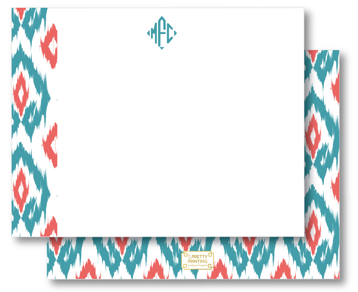 Notecard Double Sided - Island Ikat Aqua + Coral