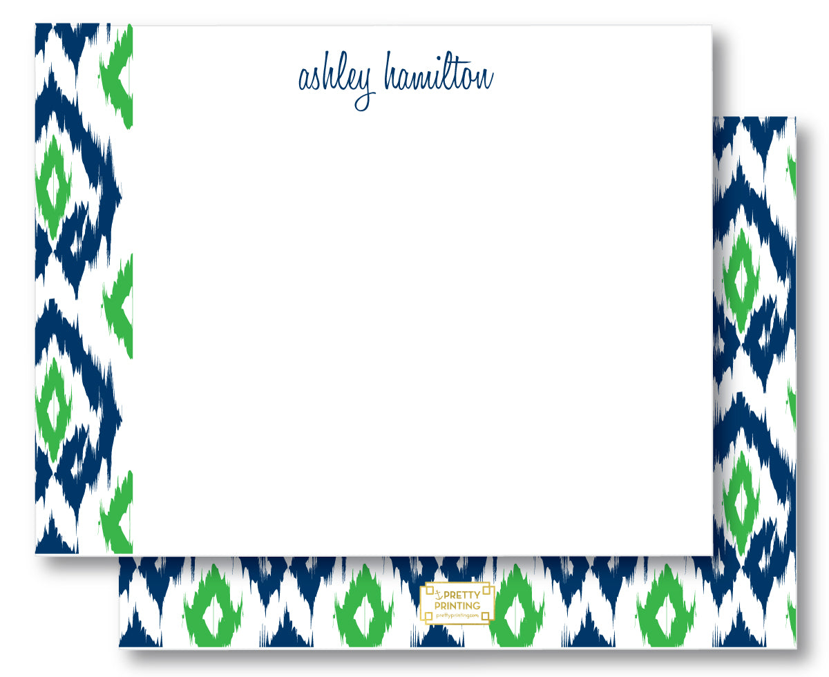 Notecard Double Sided - Island Ikat Navy + Green