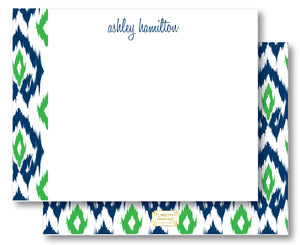 Notecard Double Sided - Island Ikat Navy + Green