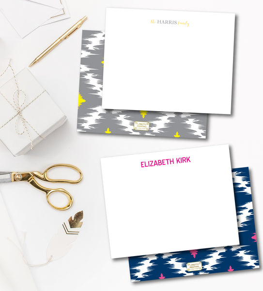 Notecard Double Sided - Preppy Ikat Navy Pink