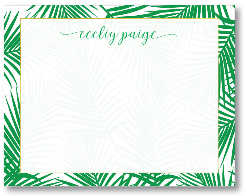 Notecard Classic Palm Print Green