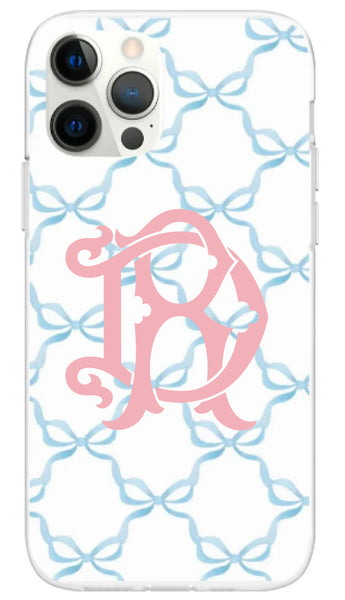 Phone Case - Watercolor Bow Pattern with Chinoiserie Monogram
