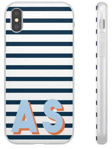 Flexible Phone Case Rubber Protective Preppy Navy Stripes Shadow Monogram