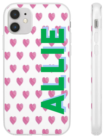 Flexible Phone Case Rubber Protective Watercolor Preppy Hearts Blue