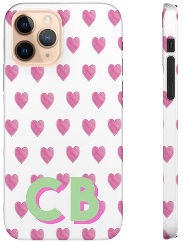 Phone Case - Preppy Watercolor Hearts Pink