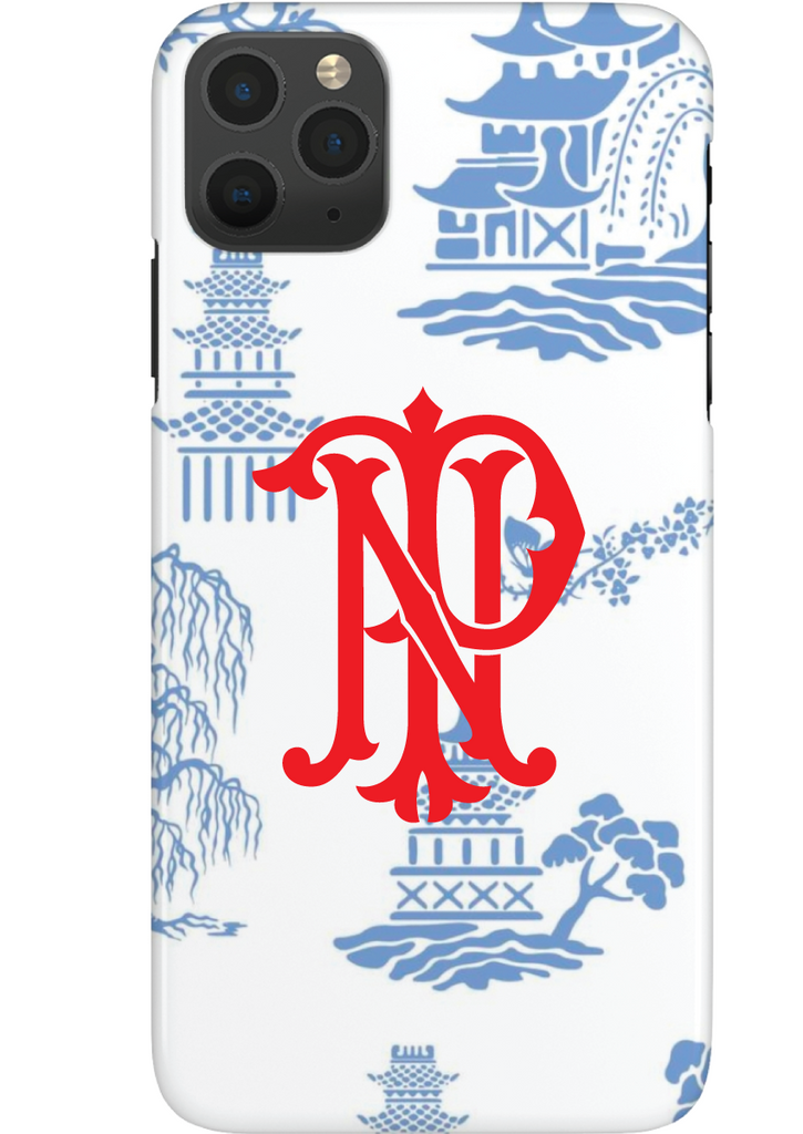 Phone Case - Soft Blue Toile with Chinoiserie Monogram –