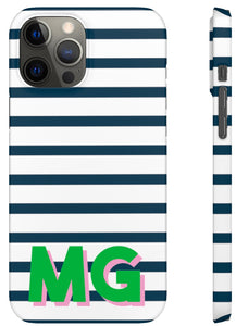 Phone Case - Preppy Navy + White Stripes with Monogram prettyprinting.com Phone Case - Preppy Navy + White Stripes with Monogram prettyprinting.com