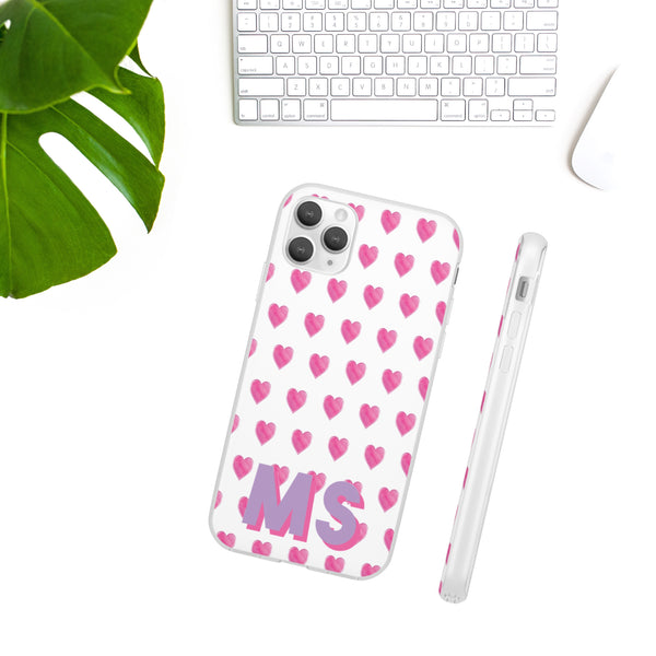 Flexible Phone Case Rubber Protective Watercolor Preppy Hearts Blue