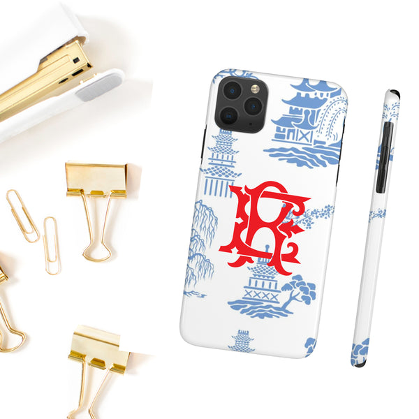 Phone Case - Soft Blue Toile with Chinoiserie Monogram
