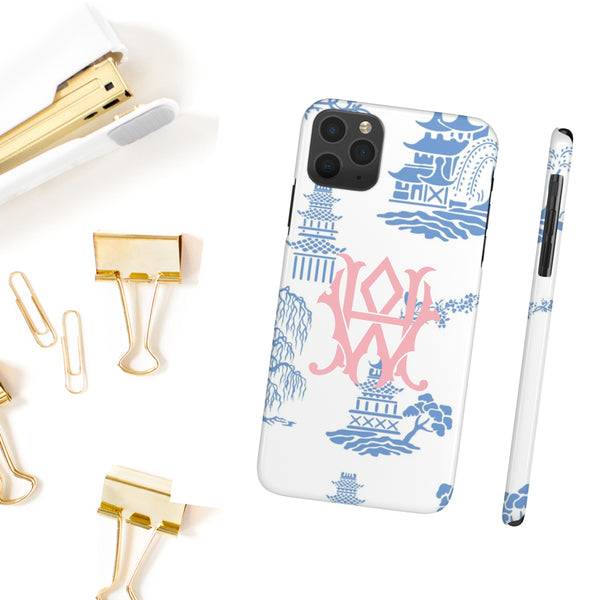 Phone Case - Soft Blue Toile with Chinoiserie Monogram