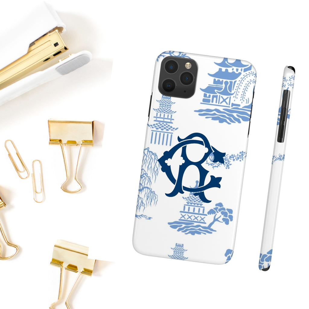 Phone Case - Soft Blue Toile with Chinoiserie Monogram –