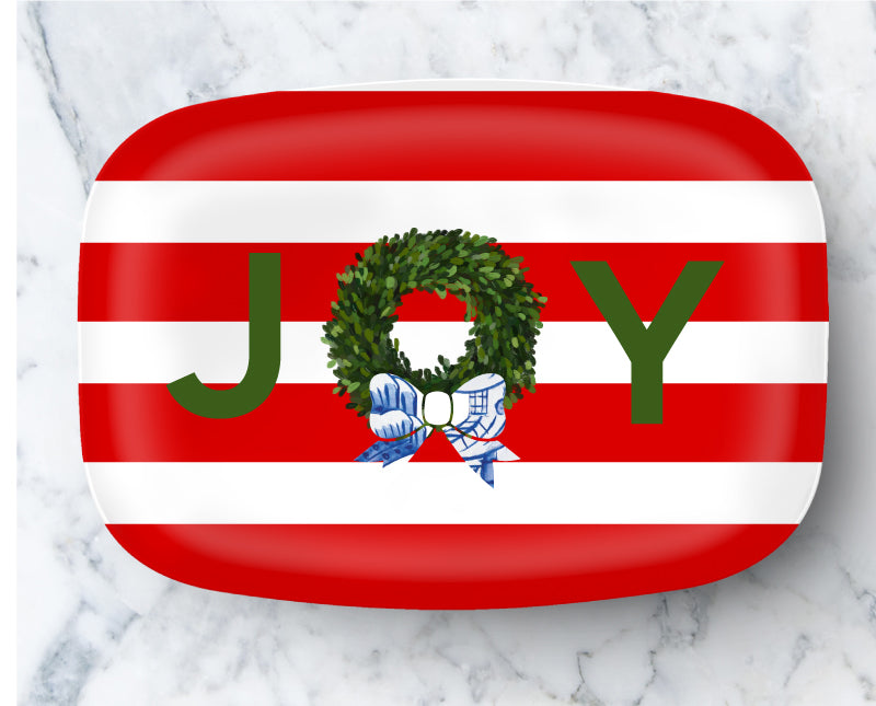 Platter - Holiday Wreath with Chinoiserie Toile Bow