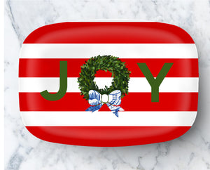 Platter - Holiday Wreath with Chinoiserie Toile Bow
