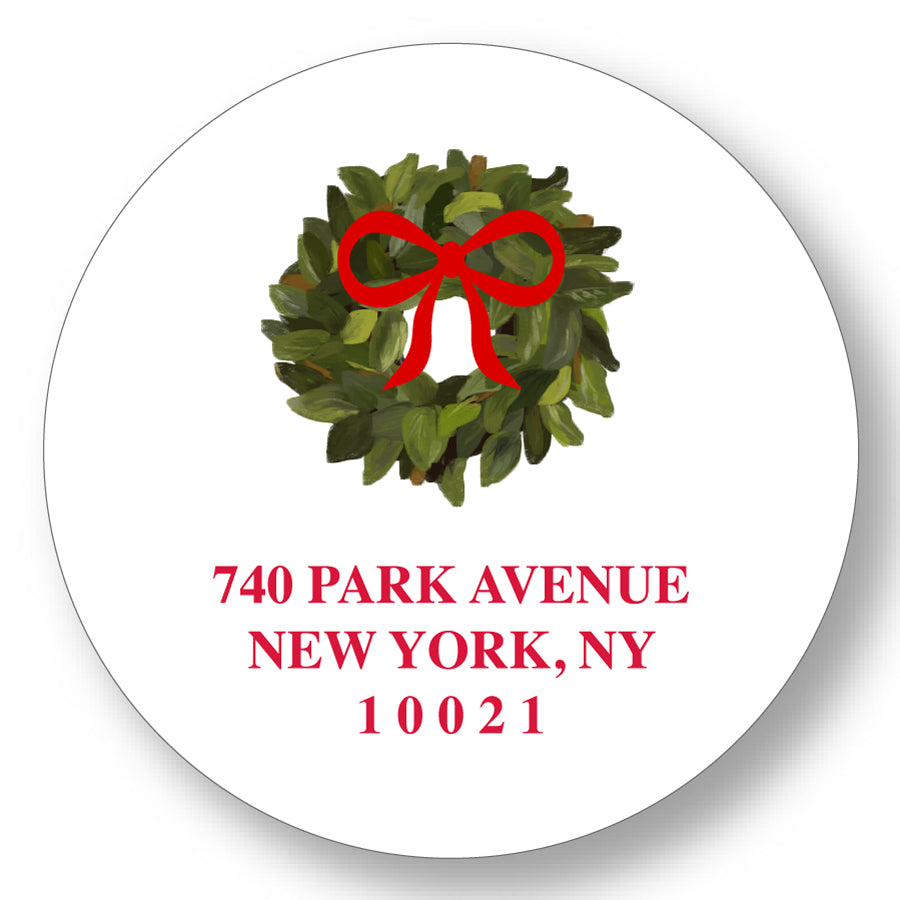 Address Label Wreath Red Bow