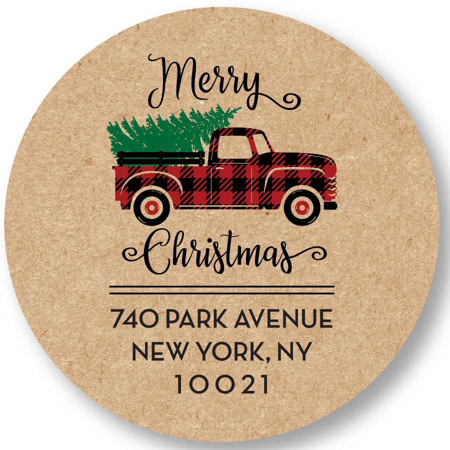 Christmas Tree Truck Address Labels - 144 Personalized Self-Adhesive Labels