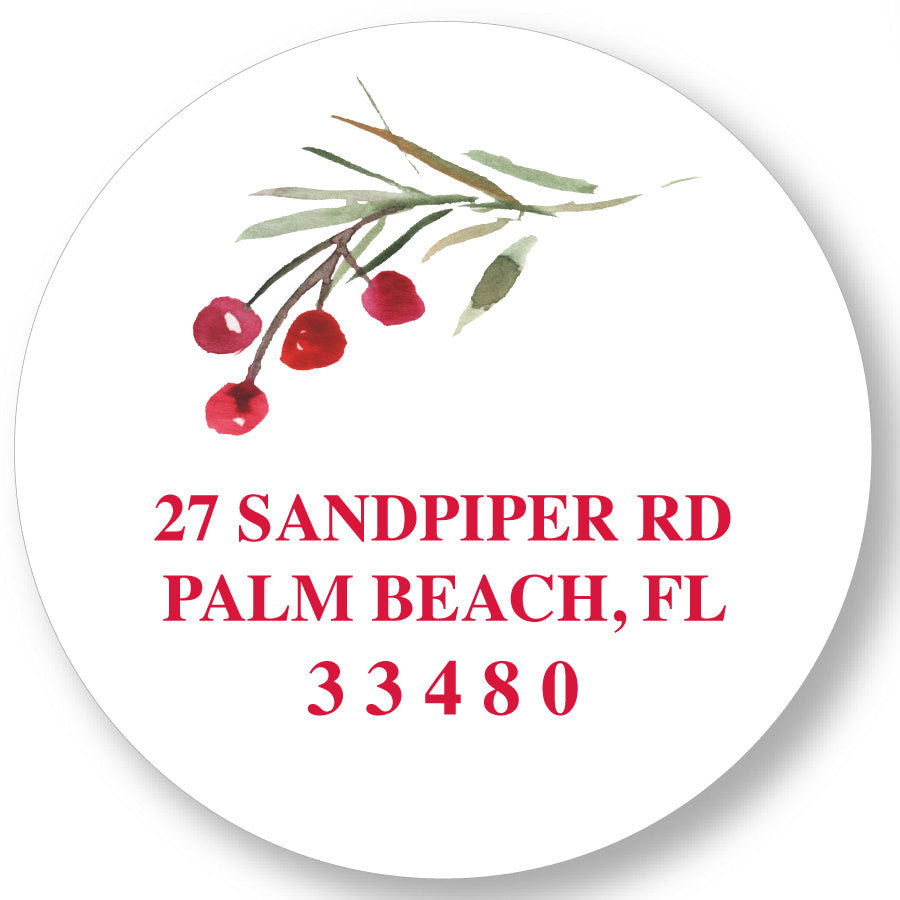 Address Label Rustic Holly Berry Branch