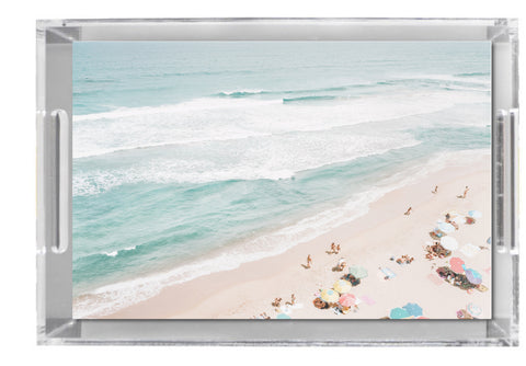 Lucite Tray - Aerial Beach Print - Pastel Umbrellas