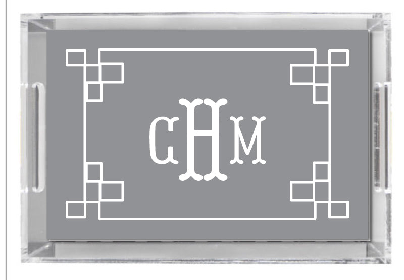 Lucite Tray - Fretwork Pattern Grey