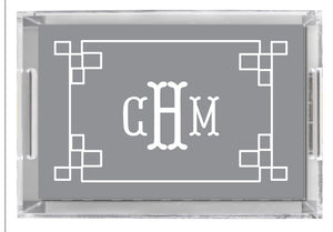 Lucite Tray - Fretwork Pattern Grey