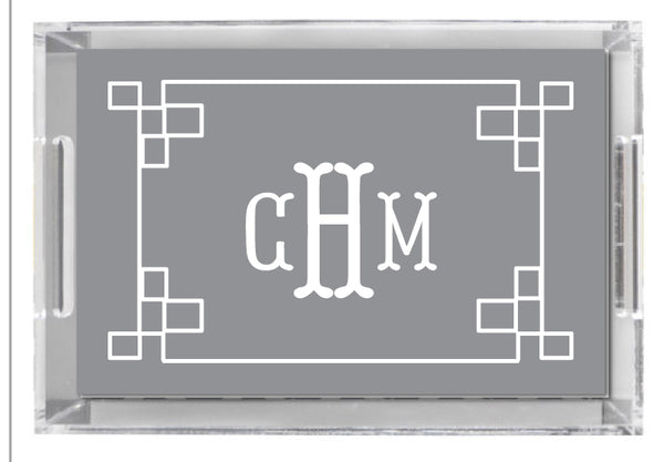 Lucite Tray - Fretwork Pattern Grey