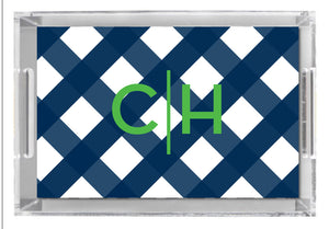 Lucite Tray - Gingham Navy