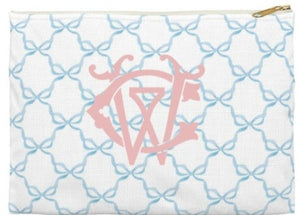 Canvas Zip Monogrammed Soft  Blue Bows with Chinoiserie Monogram