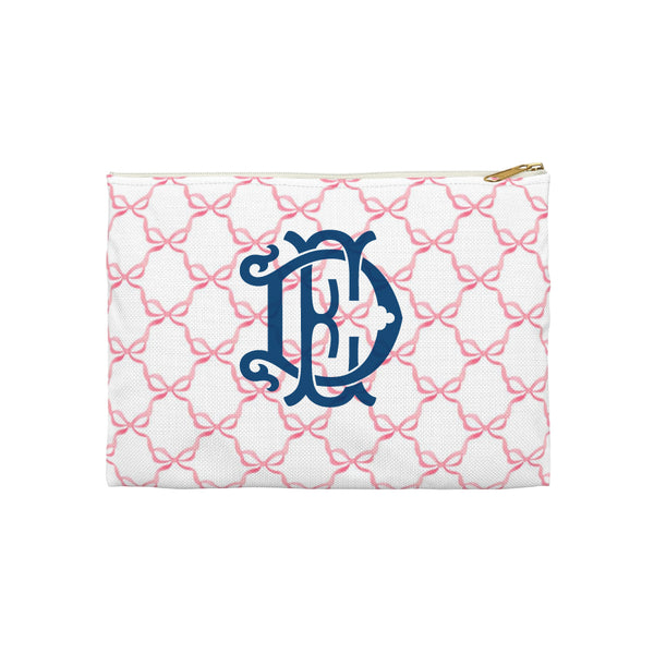 Canvas Zip Monogrammed Soft Pink Bows with Chinoiserie Monogram