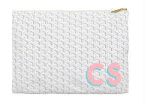 Canvas Zip Monogrammed Preppy Chic Geometric Arrow Pattern in White + Greys