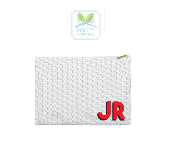 Canvas Zip Monogrammed Preppy Chic Geometric Arrow Pattern in White + Greys