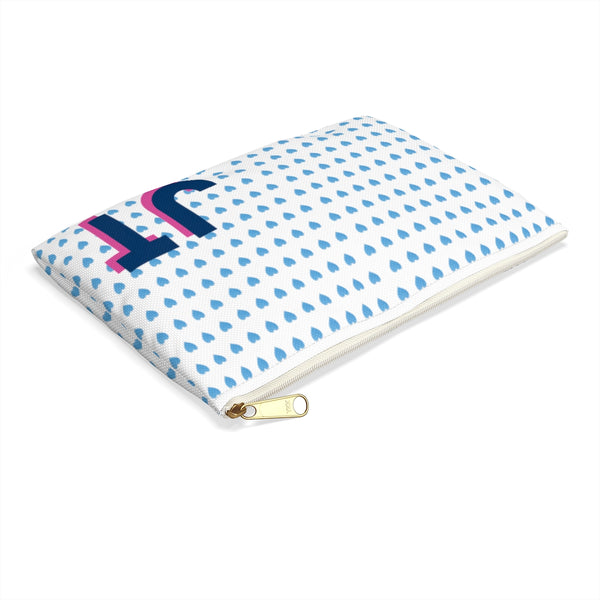 Canvas Zip Monogrammed Preppy Watercolor Blue Hearts Monogram