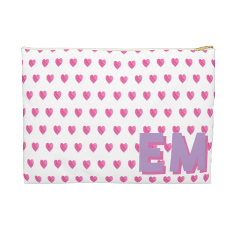 Canvas Zip Monogrammed Preppy Watercolor Pink Hearts Monogram