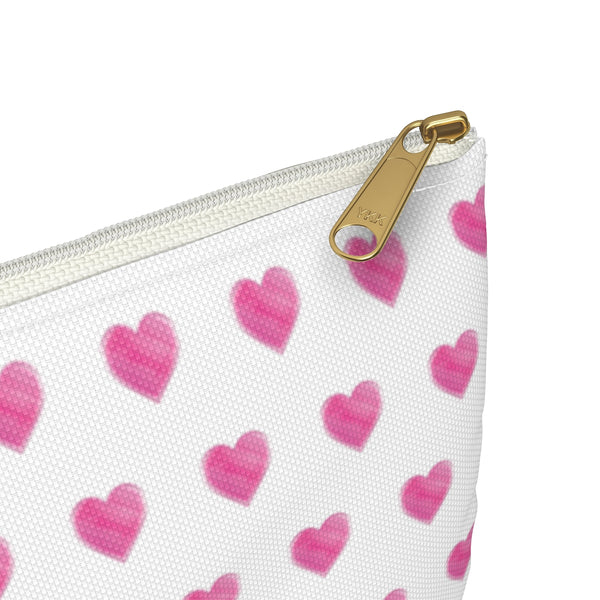 Canvas Zip Monogrammed Preppy Watercolor Pink Hearts Monogram
