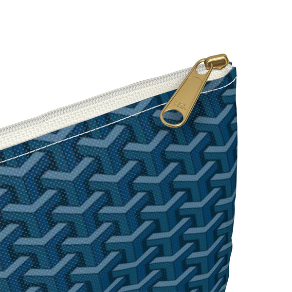Chic Geometric Pattern in Navy and blues - Accessory Pouch Zip Closure Available in Two Sizes - White canvas laminated interior