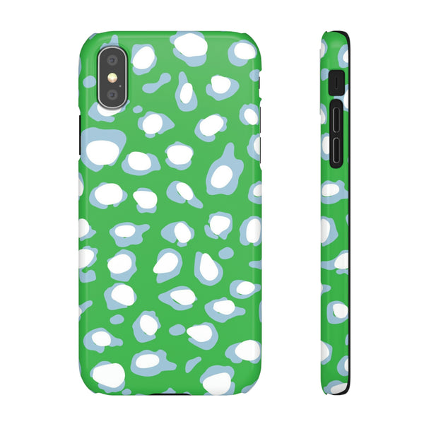 Preppy Leopard Kelly Green + Aqua Spots Protective Phone Case