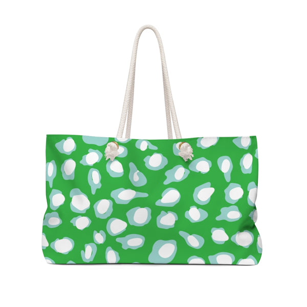 Tote for Pool, Beach, Boat with Rope Handles - Chic Leopard Print in Green + Aqua