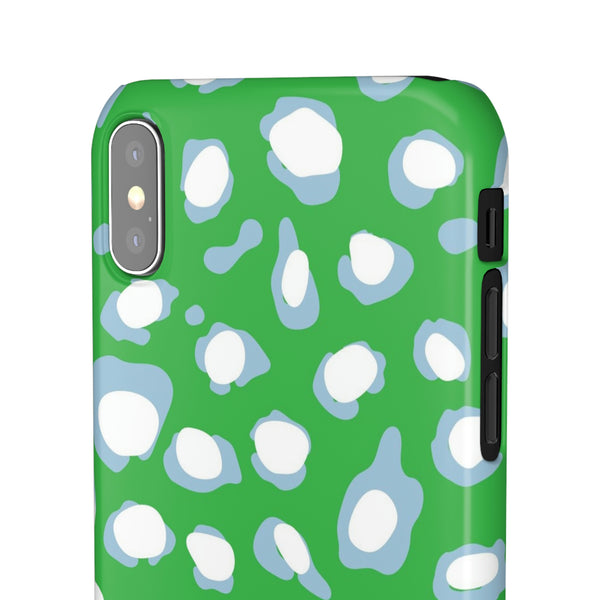 Preppy Leopard Kelly Green + Aqua Spots Protective Phone Case