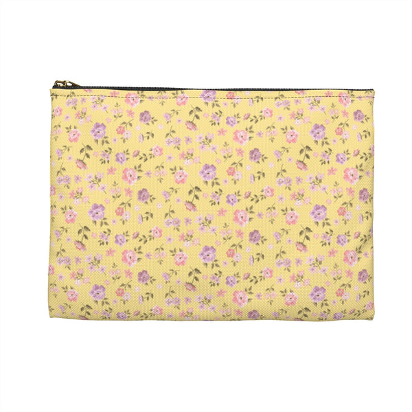 Loveshackfancy Inspired Clutch Ditsy Floral Yellow - Accessory Pouch Available in Two Sizes - White canvas laminated interior