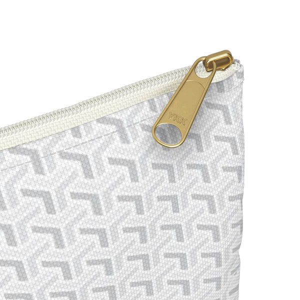 Chic Geometric Pattern in White and Soft Greys - Accessory Pouch Zip Closure Available in Two Sizes