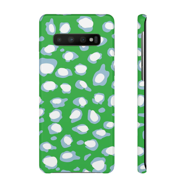 Preppy Leopard Kelly Green + Aqua Spots Protective Phone Case