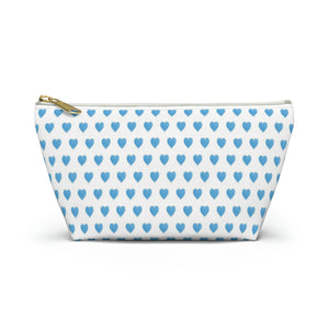 Preppy Watercolor Hearts Blue - Accessory Zip Pouch Available in Two Sizes - White canvas laminated interior