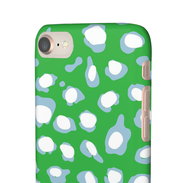 Preppy Leopard Kelly Green + Aqua Spots Protective Phone Case